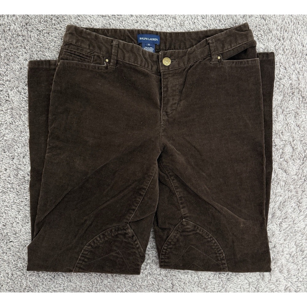 Ralph Lauren Girls Brown Corduroy riding Pants Size 16 Cotton Elastane Pockets
